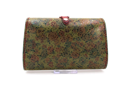 Austrian Red & Green Patterned Tapestry Purse with Braided Leather Accent & Chain Strap