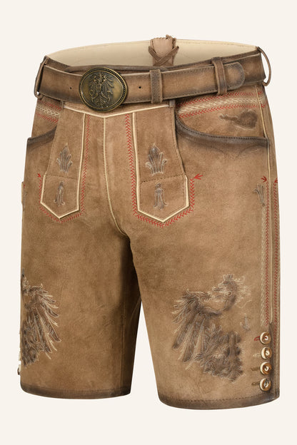 Kruger Men's Lederhosen "Mei Hoamat" Brown with Belt