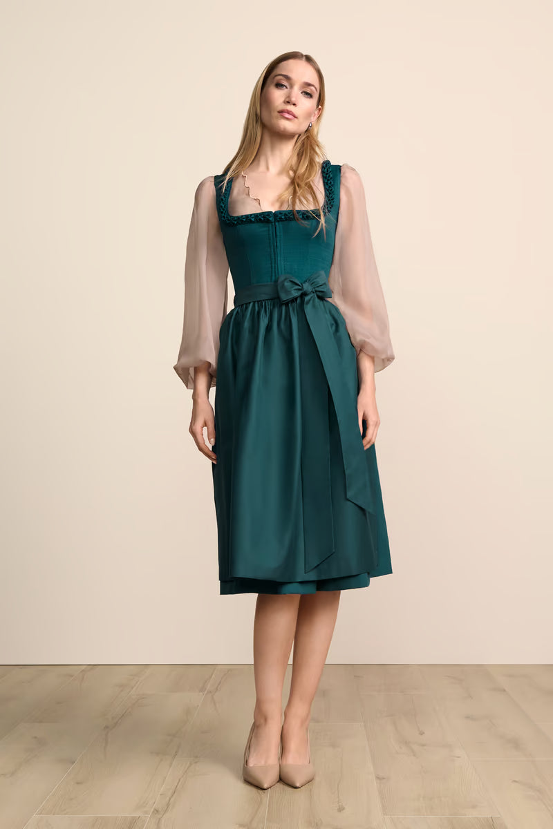 Krüger Elvina Long Dirndl, Turquoise — 70cm 2pc Set