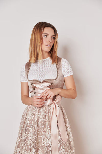 Kruger Midi Dirndl 2pcs. 60cm "Koko" beige