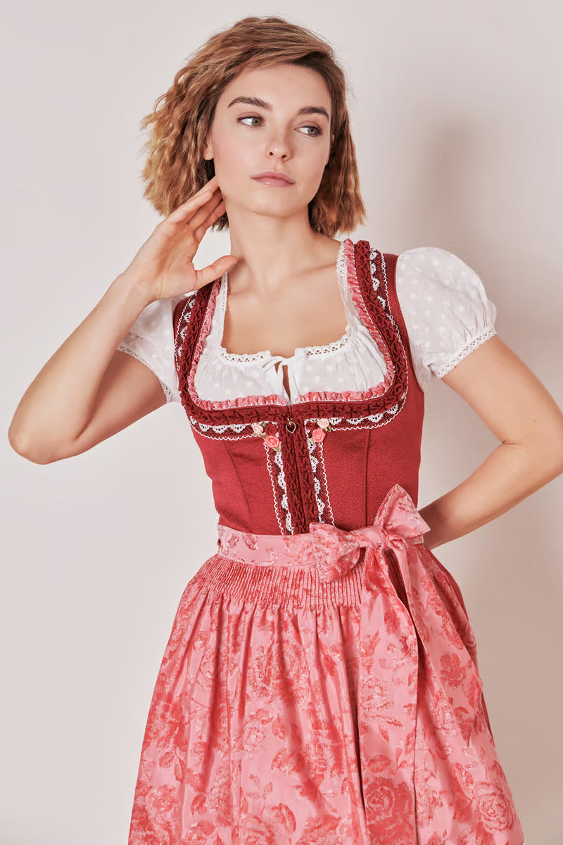 Kruger Midi Dirndl 2pcs. 60cm "Ulrika" red