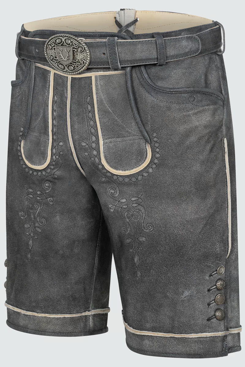 Kruger Men's Lederhosen "Kuno" with belt (anthracite) size 50