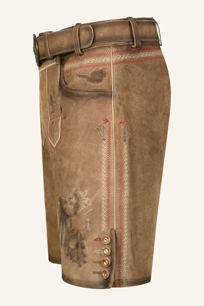 Kruger Men's Lederhosen "Mei Hoamat" Brown with Belt