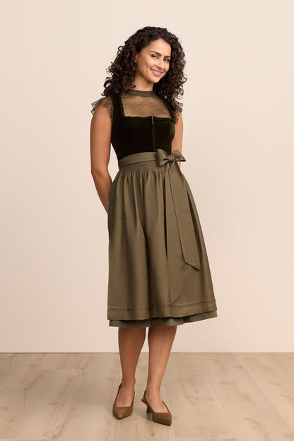 Krüger 'Zephyrae' Velvet Dirndl, Olive — 70cm