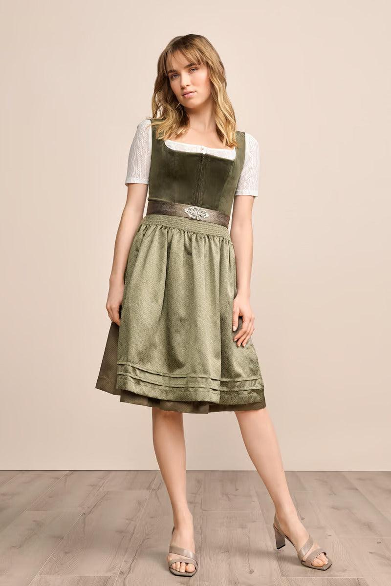 Kruger Midi Dirndl 2pcs. 60cm "Aurela" olive (size 38)