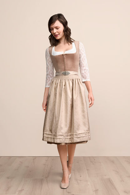 Krüger 'Aurela' Velvet Dirndl, Beige — 70cm