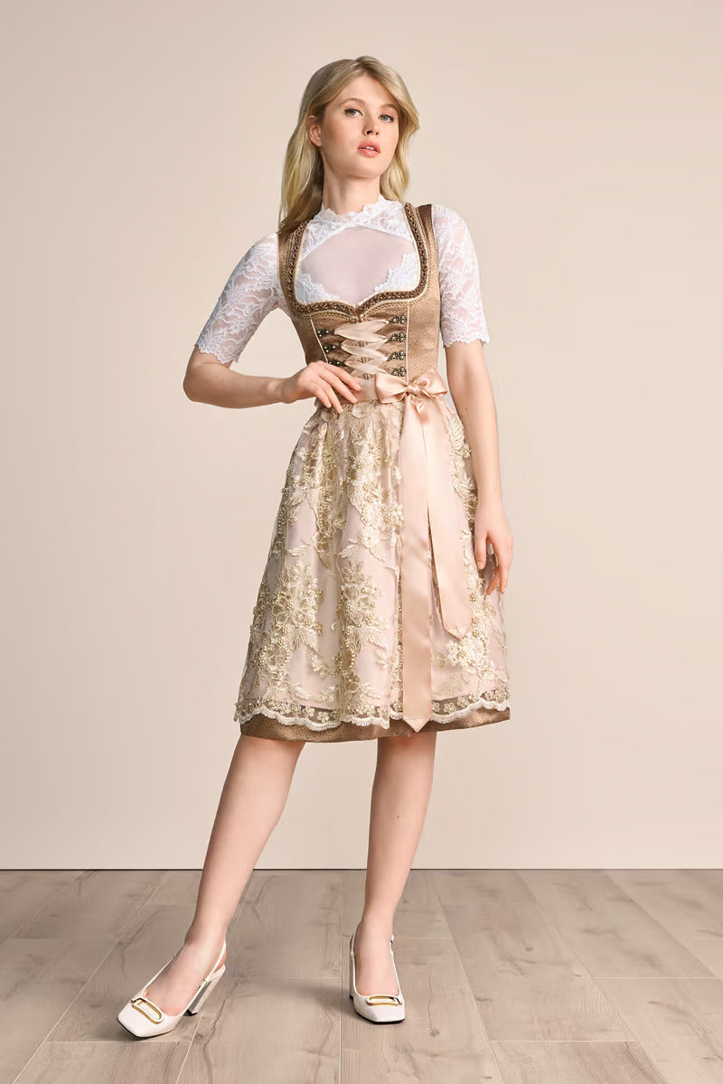 Kruger Mini Dirndl 2pcs. 50cm "Josina" brown (size 32)