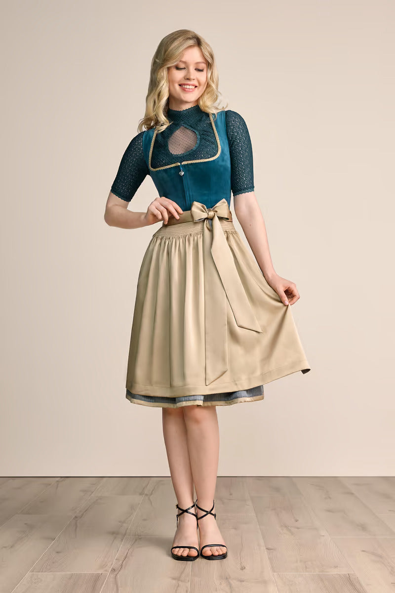 Kruger Midi Dirndl 2pcs. 60cm "Dena" turquoise