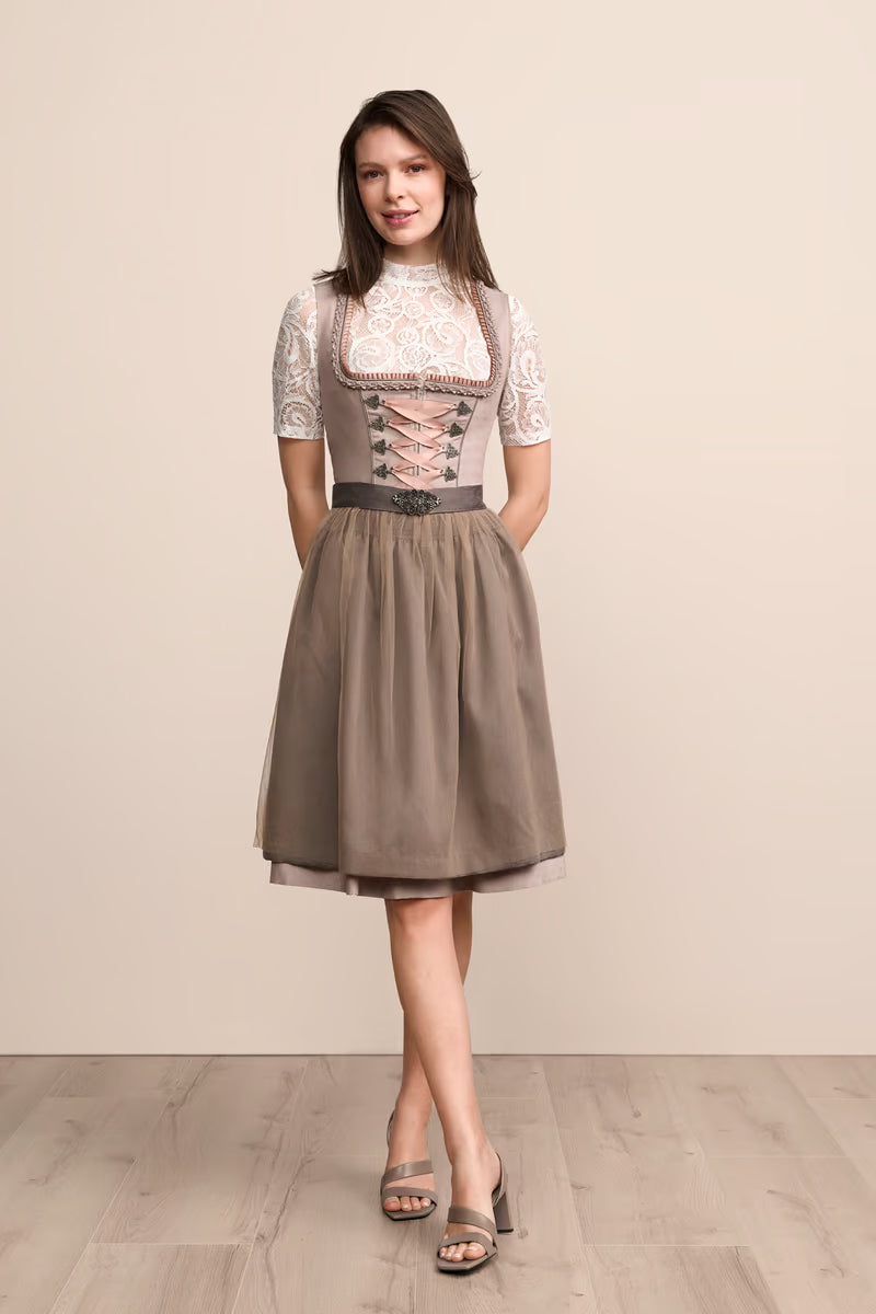 Kruger Midi Dirndl 2pcs. 60cm "Mariselle" brown