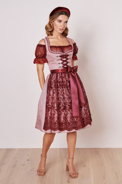 Kruger Midi Dirndl 2pcs. 60cm "Marica" red (size 36 only)