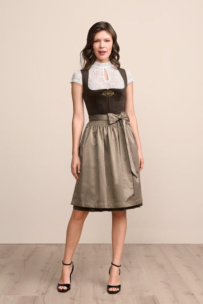 Kruger Midi Dirndl 2pcs. 60cm "Cari" brown (size 42,44)