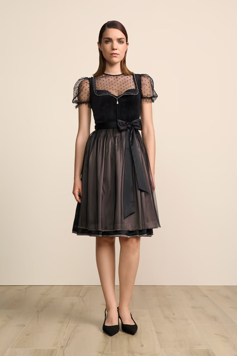Kruger Midi Dirndl 2pcs. 60cm "Cannolo" black (38)