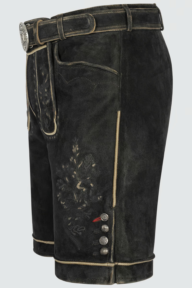 Kruger Men's Lederhosen "Kuno" with belt dark brown (48,50,56)
