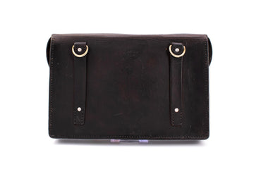 Swiss Army Leather Map Case Document Bag with Crossbody Strap & Antique Silver Coin Appliqués