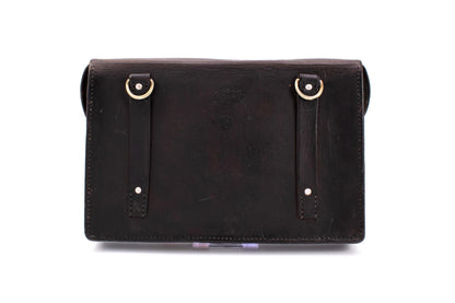 Swiss Army Leather Map Case Document Bag with Crossbody Strap & Antique Silver Coin Appliqués