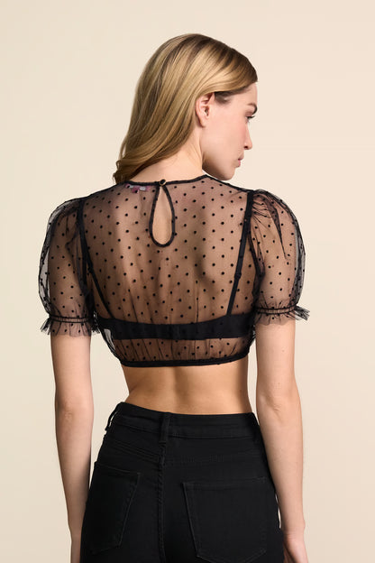Krüger 'Faora' Polka-Dot Mesh Dirndl Blouse — Black (44)