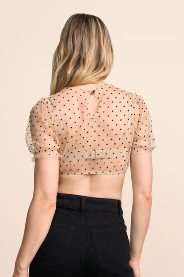 Kruger Dirndl Blouse Polka-Dot Mesh 'Faora' - Beige