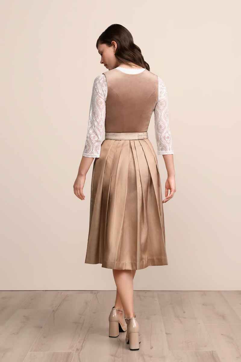 Krüger 'Aurela' Velvet Dirndl, Beige — 70cm