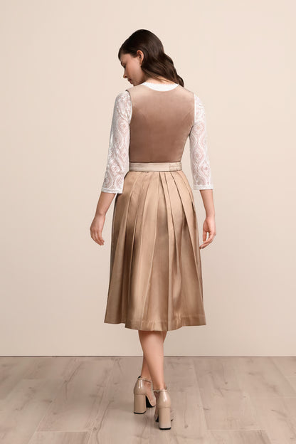 Krüger 'Aurela' Velvet Dirndl, Beige — 70cm