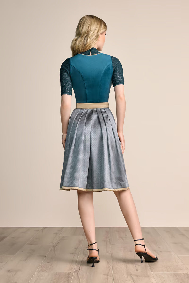 Kruger Midi Dirndl 2pcs. 60cm "Dena" turquoise