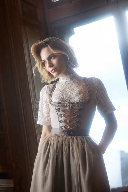 Kruger Midi Dirndl 2pcs. 60cm "Mariselle" brown