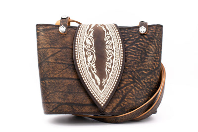 Handbag "Ovoid" in brown with "classic" embroidery pattern