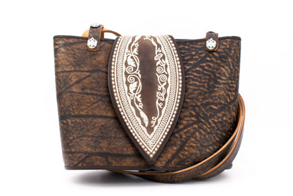Austrian Structured Leather "Ovoid" Handbag with Classic Traditional Embroidery