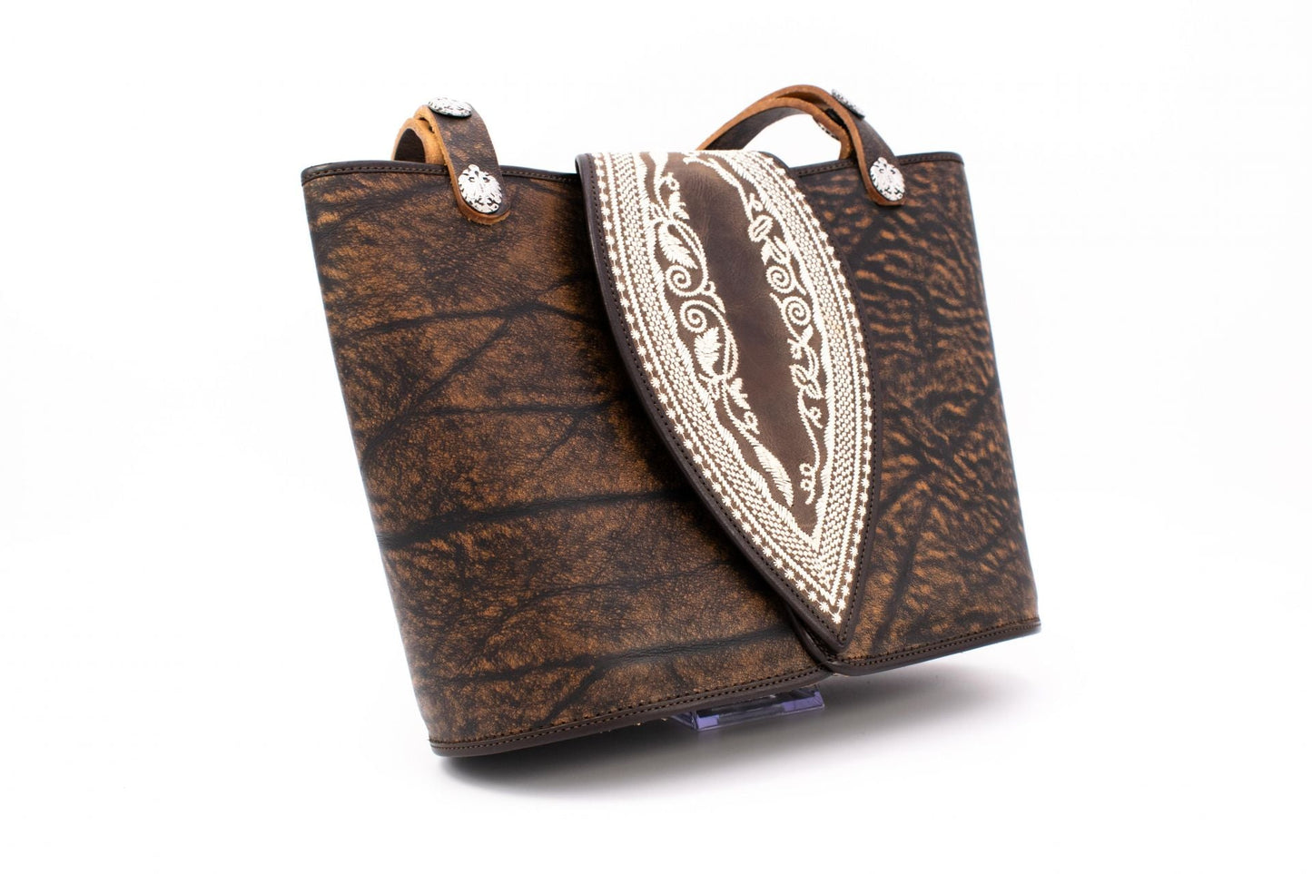 Handbag "Ovoid" in brown with "classic" embroidery pattern