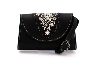 Black clutch with floral embroidery