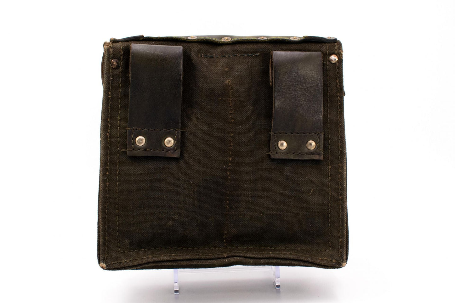 Vintage French Radio Operator Style Shoulder Purse with Golden Stag Appliqué & Rifle Strap