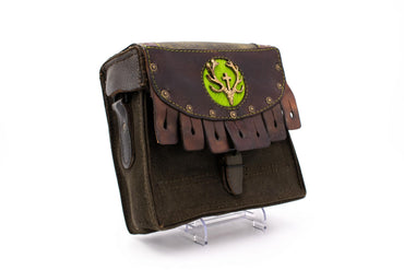 Vintage French Radio Operator Style Shoulder Purse with Golden Stag Appliqué & Rifle Strap