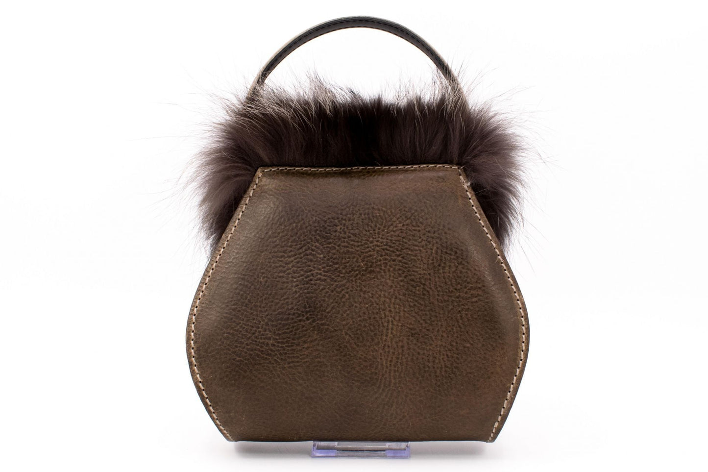 Austrian Brown Heritage Evening Bag with Dark Fur and Ornamental Deer Appliqué