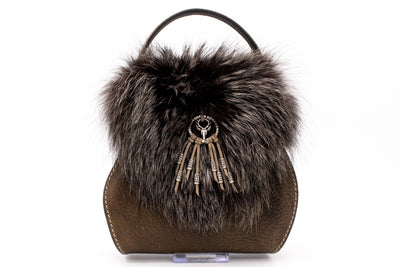 Evening bag in brown with dark fur and deer appliqué