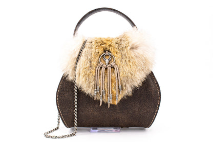 Austrian Forest Green Leather Envelope Purse with Premium Fox Fur & Stag Emblem