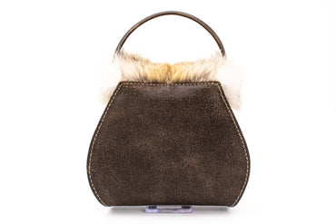 Austrian Forest Green Leather Envelope Purse with Premium Fox Fur & Stag Emblem