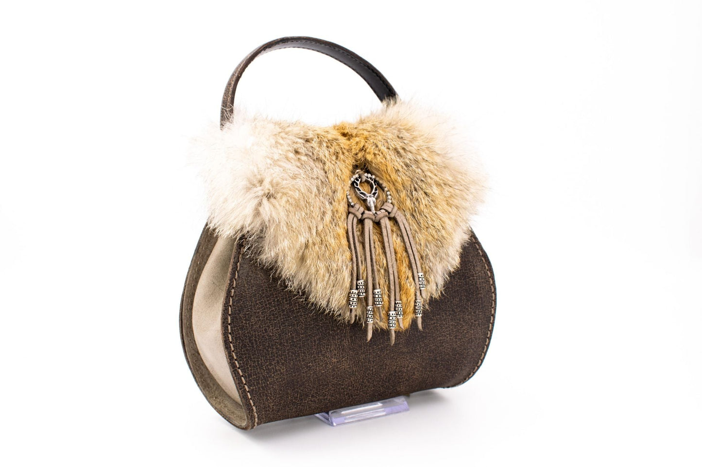 Austrian Forest Green Leather Envelope Purse with Premium Fox Fur & Stag Emblem