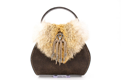 Evening bag in brown with light fox fur and deer appliqué