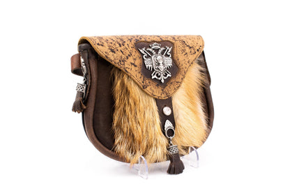 Austrian Structured Leather Handbag with Full Fox Fur & Shield Crest Appliqué
