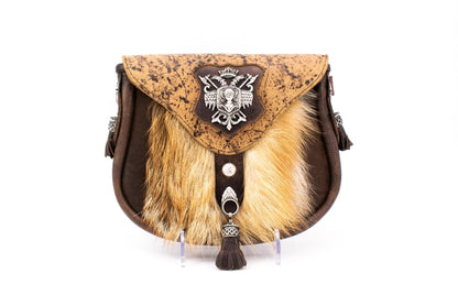 Austrian Structured Leather Handbag with Full Fox Fur & Shield Crest Appliqué