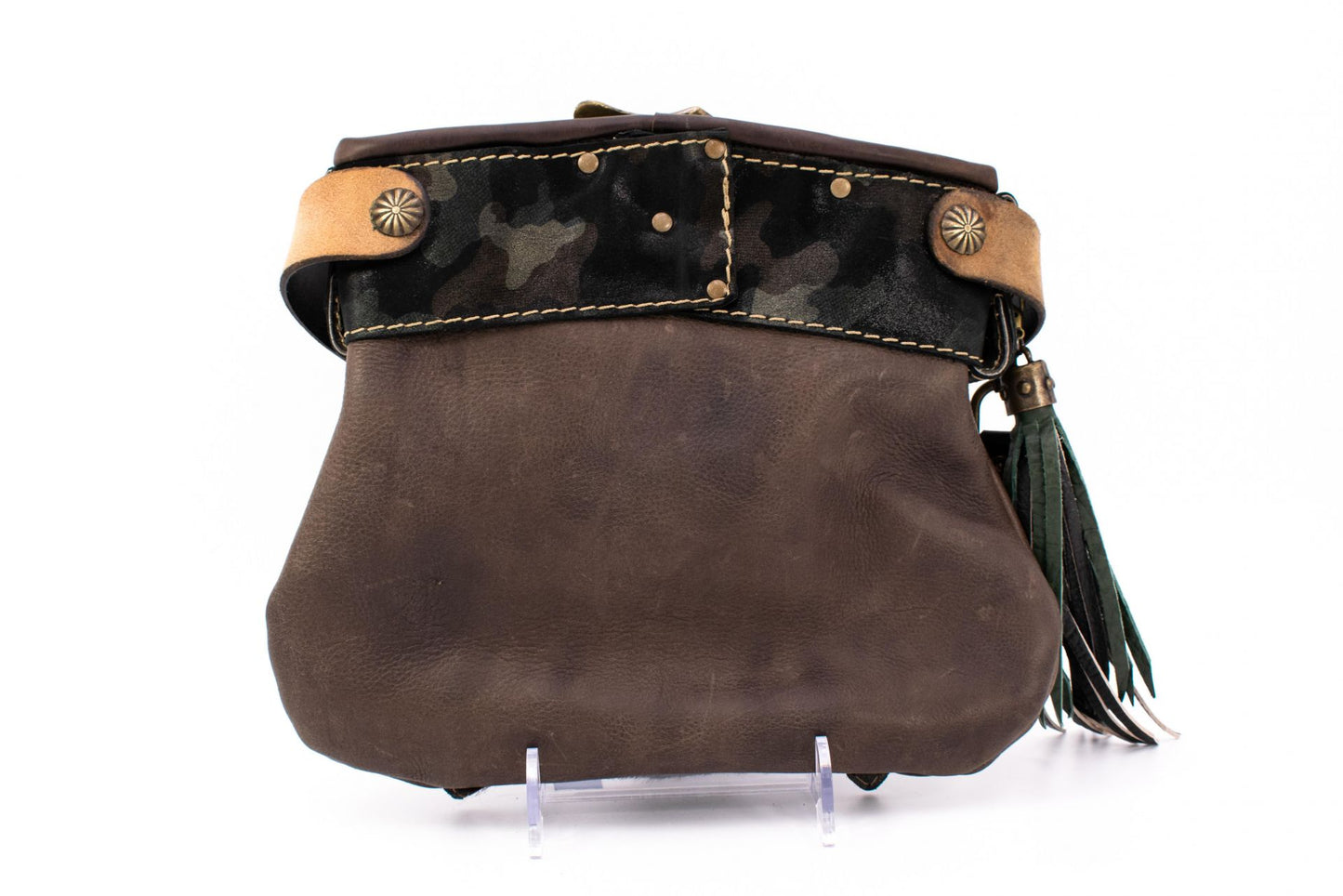 Austrian Leather Kilt Waist Bag with Fur Trim, Lion Appliqué & Coin Element