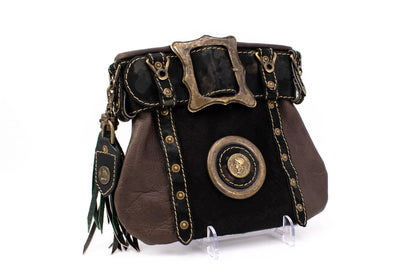 Austrian Leather Kilt Waist Bag with Fur Trim, Lion Appliqué & Coin Element