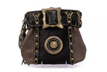 Austrian Leather Kilt Waist Bag with Fur Trim, Lion Appliqué & Coin Element
