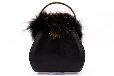 Evening bag in black with dark fur and deer appliqué