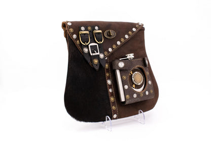 Austrian Leather Kilt Waist Bag with Fur Accent & Integrated Hip Flask