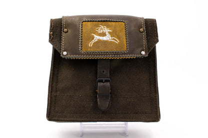 Vintage French Radio Operator Style Shoulder Purse with Traditional "Deer" Embroidery