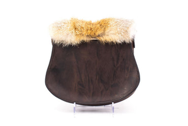 Austrian Structured Leather Handbag with Genuine Fox Fur Collar & Floral Ring Closure