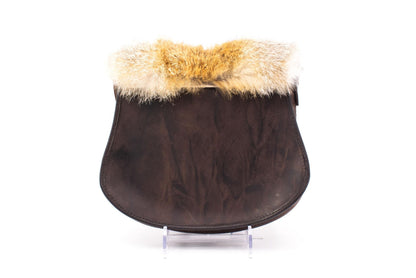 Austrian Structured Leather Handbag with Genuine Fox Fur Collar & Floral Ring Closure