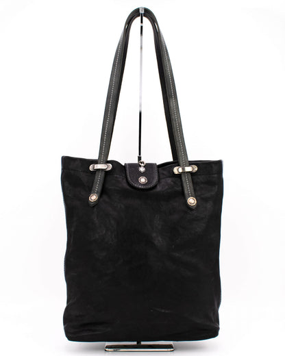 Sima Black & White Genuine Cowhide Shopper Tote Bag with Ornate Rhinestone Leather Pendant