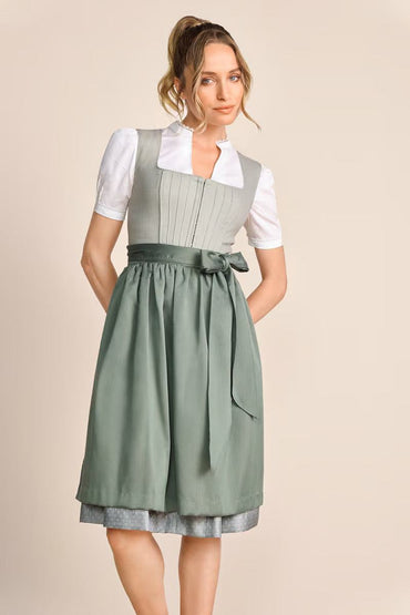 Kruger Midi Dirndl Margit black with sweetheart neckline and ornamental skirt pattern.