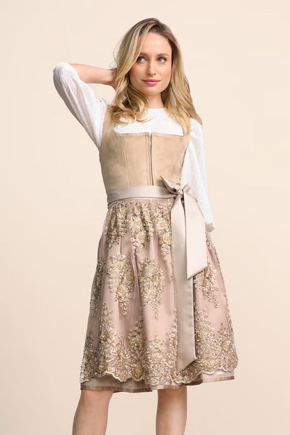 Kruger Midi Dirndl 2pcs. 60cm "Lysandra" biege